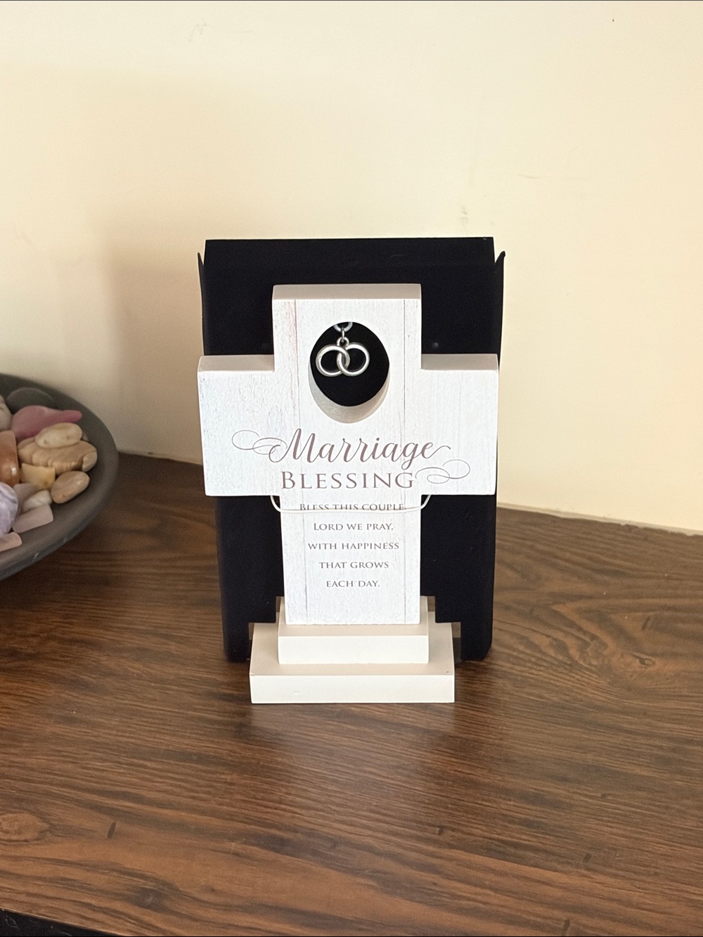 Marriage Blessing Wooden Cross Decor in White